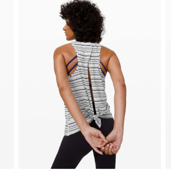 Lululemon All Tied Up Tank Cut Back Stripe White Black - Picture 1 of 7